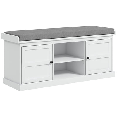 HOMCOM Multi-Compartment Shoe Storage Bench, with Top Cushion - White/Grey 