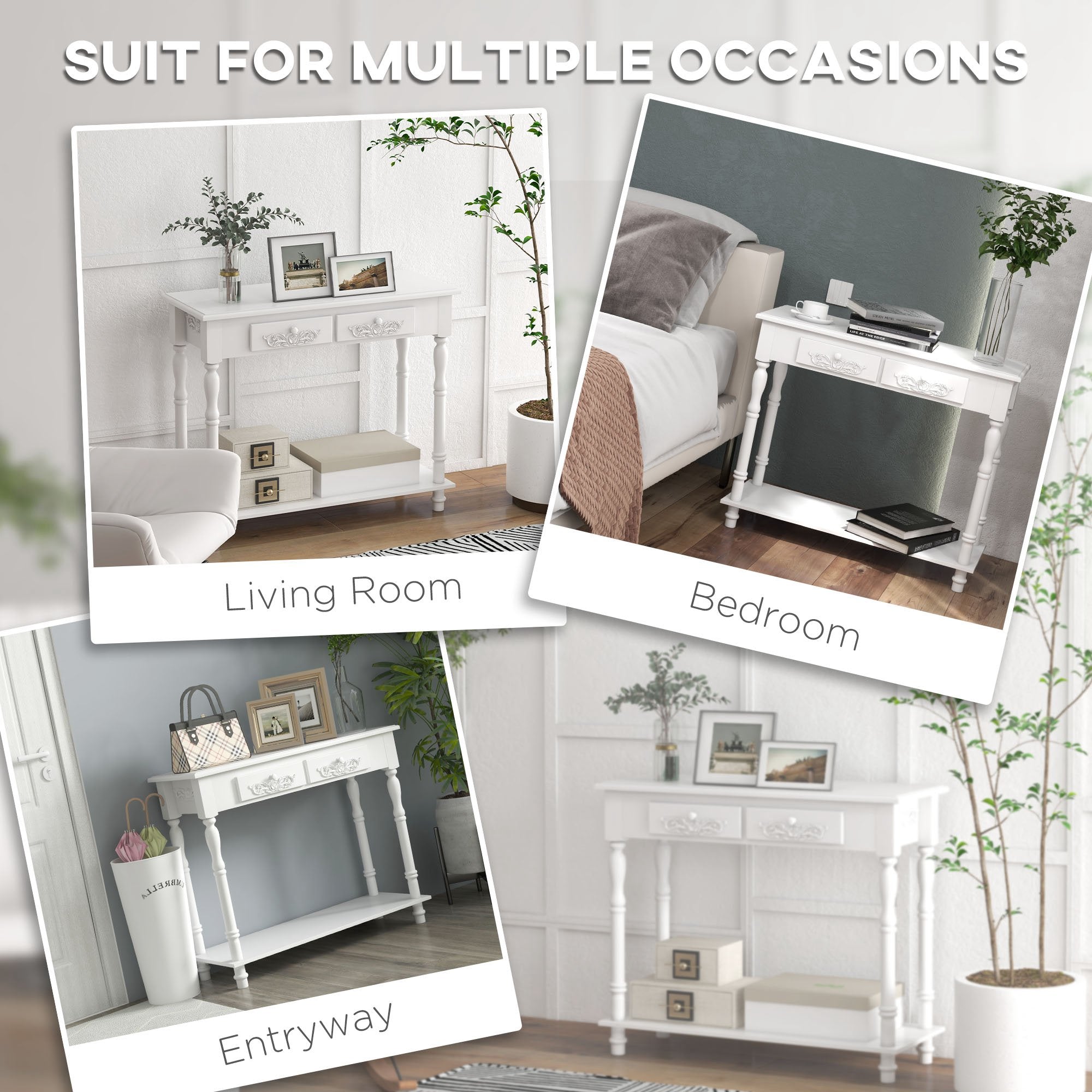 HOMCOM Console Table Modern Sofa Side Desk with Storage Shelves Drawers for Living Room Entryway Bedroom White 