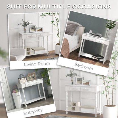 HOMCOM Console Table Modern Sofa Side Desk with Storage Shelves Drawers for Living Room Entryway Bedroom White 