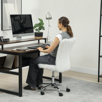 HOMCOM Plush Office Desk Chair, Modern Armless Swivel Vanity Chair with Adjustable Height for Home Office, Bedroom, Living Room, White 