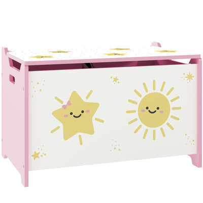 AIYAPLAY Toy Box with Lid, Safety Hinges and Groove Handles, Toy Storage organiser for Kids, Living Room, Playroom, Pink 