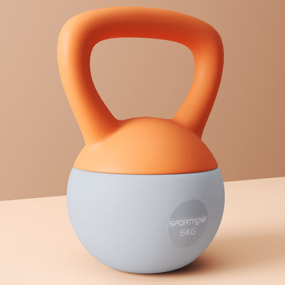 SPORTNOW Soft Kettlebell, 6kg Kettle Bell with Non-Slip Handle for Home Gym Weight Lifting and Strength Training, Orange and Grey 
