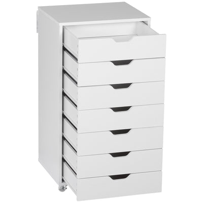 Vinsetto Vertical Filing Cabinet, 7-drawer File Cabinet, Mobile Office Cabinet on Wheels for Study, Home Office, White 