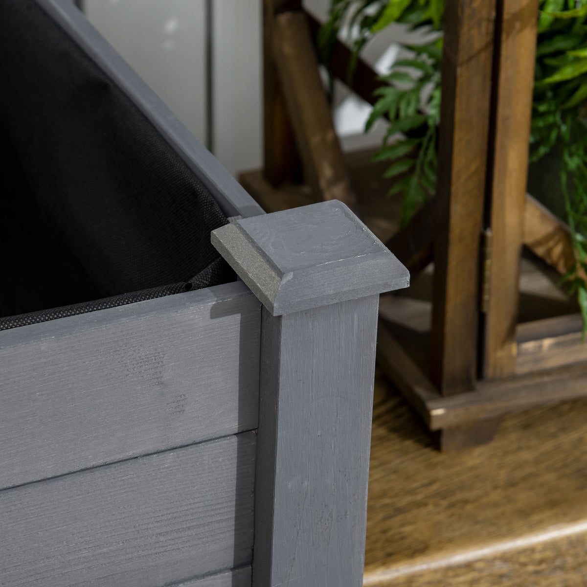 Outsunny Raised Bed for Garden, Wooden Elevated Planter Box with Bed Liner, for Flower Vegetable Herb, Dark Grey 