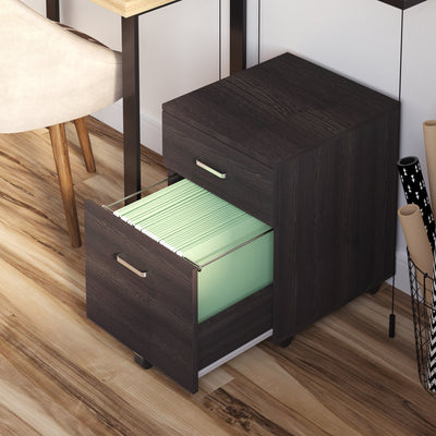 Vinsetto 2-Drawer Locking Office Filing Cabinet w/ 5 Wheels Rolling Storage Hanging Legal Letter Files Cupboard Home Organisation Black Wood Grain 