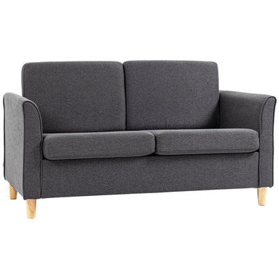 HOMCOM Compact Loveseat Sofa, Modern 2 Seater Sofa for Living Room with Wood Legs and Armrests, Dark Grey 