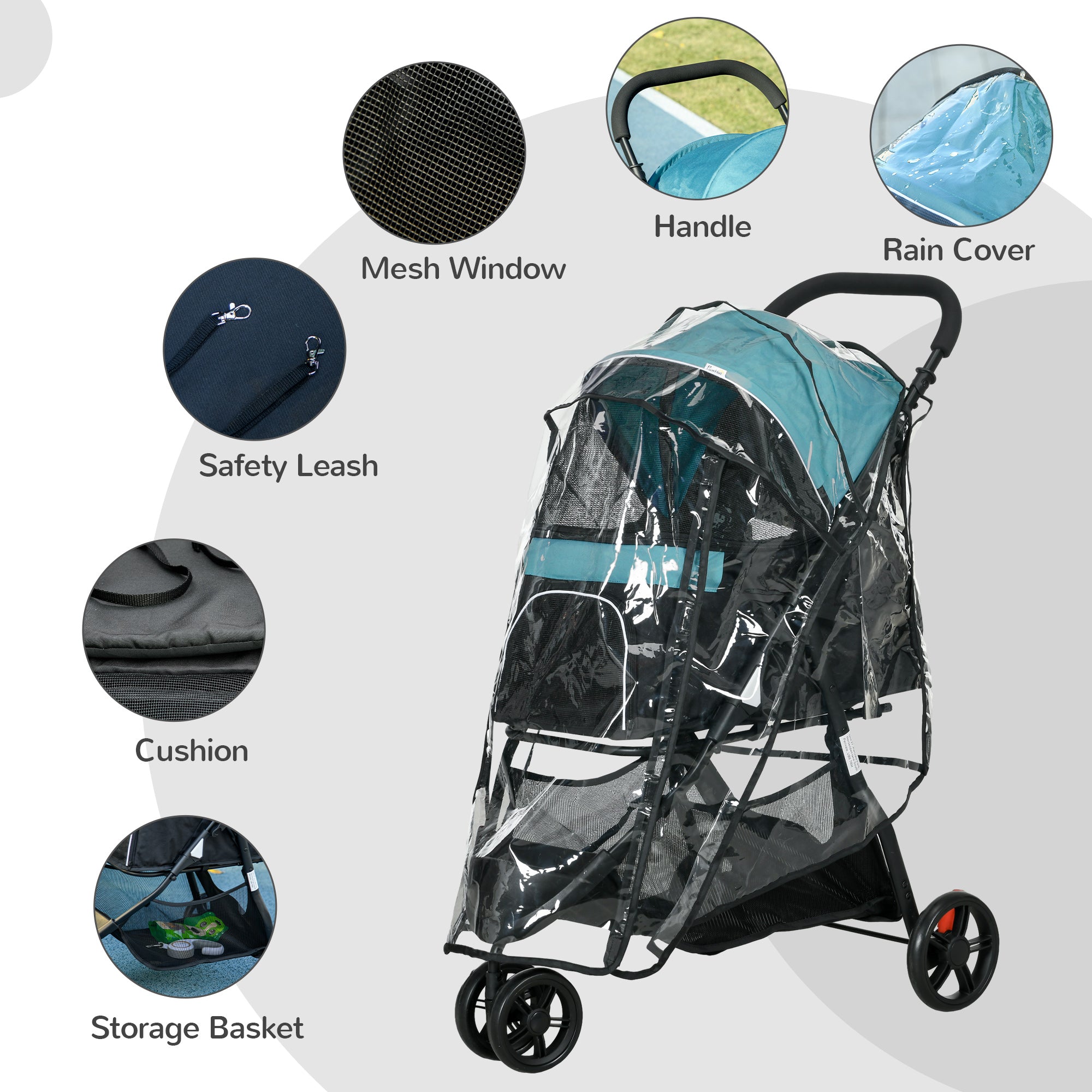 PawHut Foldable Pet Stroller w/ Rain Cover, for XS Dogs, S Dogs - Dark Green 