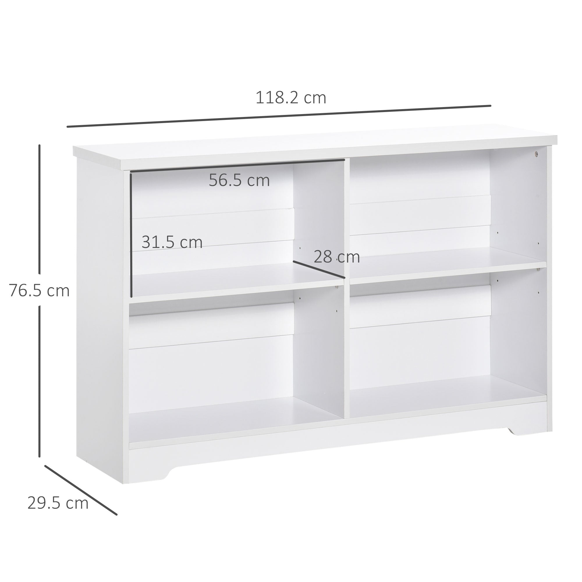 HOMCOM Wooden Cube Bookcase, 2 Tier Open Storage Shelving Unit with 4 Compartments, Freestanding Display Bookshelf for Home Office Living Room Furniture, 118 x 29 x 76cm, White 