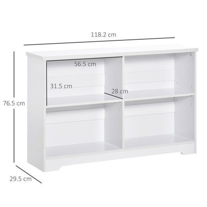 HOMCOM Wooden Cube Bookcase, 2 Tier Open Storage Shelving Unit with 4 Compartments, Freestanding Display Bookshelf for Home Office Living Room Furniture, 118 x 29 x 76cm, White 