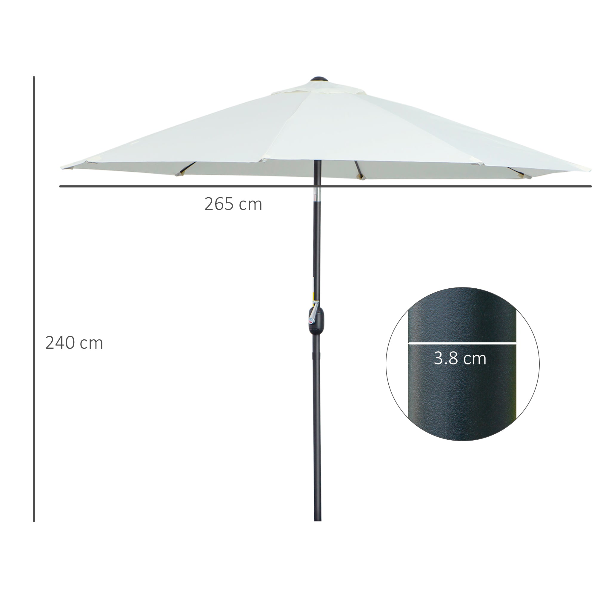 Outsunny 2.7M Garden Parasol Umbrella with Glass Fibre Ribs and Aluminium Frame, Tilting Sun Shade Shelter Canopy, Cream White 
