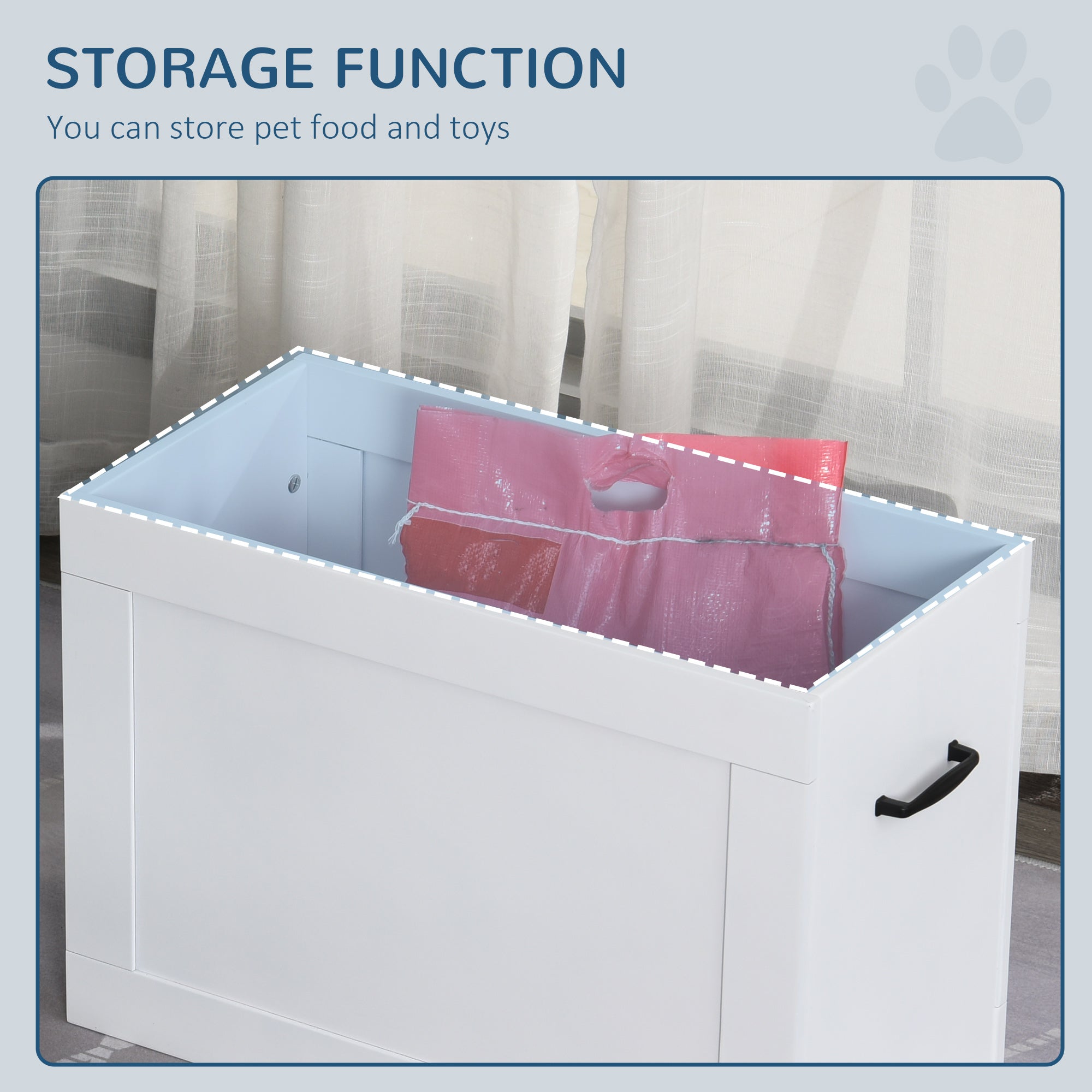 PawHut Raised Dog Bowls, with Storage, Two Stainless Steel Bowls, Elevated Base - White 