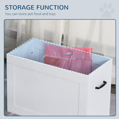 PawHut Raised Dog Bowls, with Storage, Two Stainless Steel Bowls, Elevated Base - White 