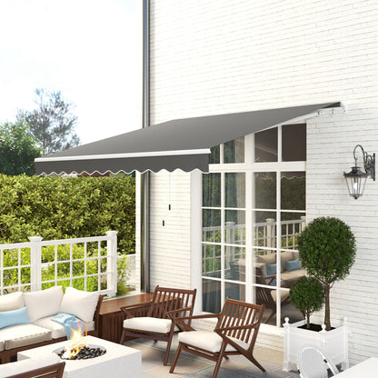 Outsunny 3 x 2.5m Garden Patio Manual Awning, Retractable Canopy Sun Shade Shelter with Fittings and Crank Handle, Dark Grey 
