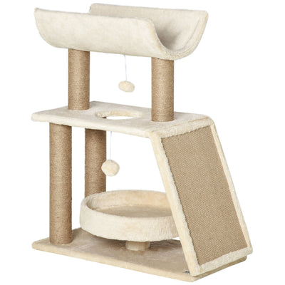 PawHut Cat Tree Tower, with Scratching Posts, Pad, Bed, Perch, Toy Ball - Light Brown 