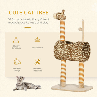 PawHut Giraffe-Designed Cat Tree, with Scratching Posts, Cat Tunnel, Toy Ball - Beige 