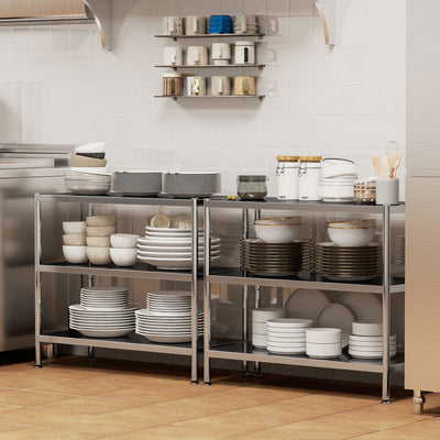 HOMCOM 3-Tier Bakers Rack with Storage, Stainless Steel Microwave Stand with Adjustable Shelves for Small Spaces, Kitchen Storage Unit for Spices, Pots and Pans, Silver Tone 