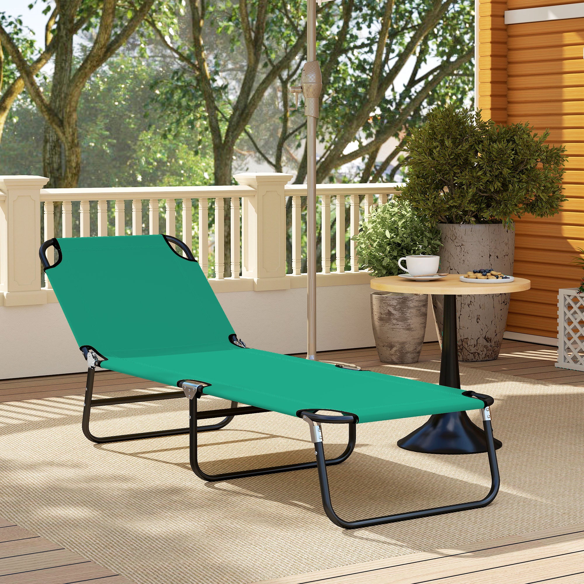 Outsunny Foldable Sun Lounger with 5-Position Adjustable Backrest, Outdoor Portable Recliner Chaise Lounge Chair, Green 
