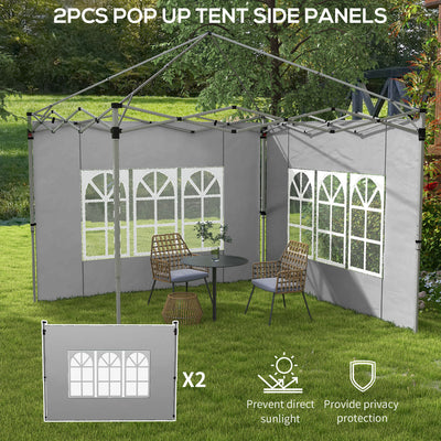 Outsunny Gazebo Side Panels, Sides Replacement with Window for 3x3(m) or 3x4m Pop Up Gazebo, 2 Pack, Grey 
