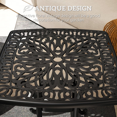 Outsunny Outdoor Garden Table with 38mm Dia. Umbrella Hole, Cast Aluminium Patio End Table with Anti-slip Foot Pads for Garden, Patio, Balcony, 54 x 54cm, Black 