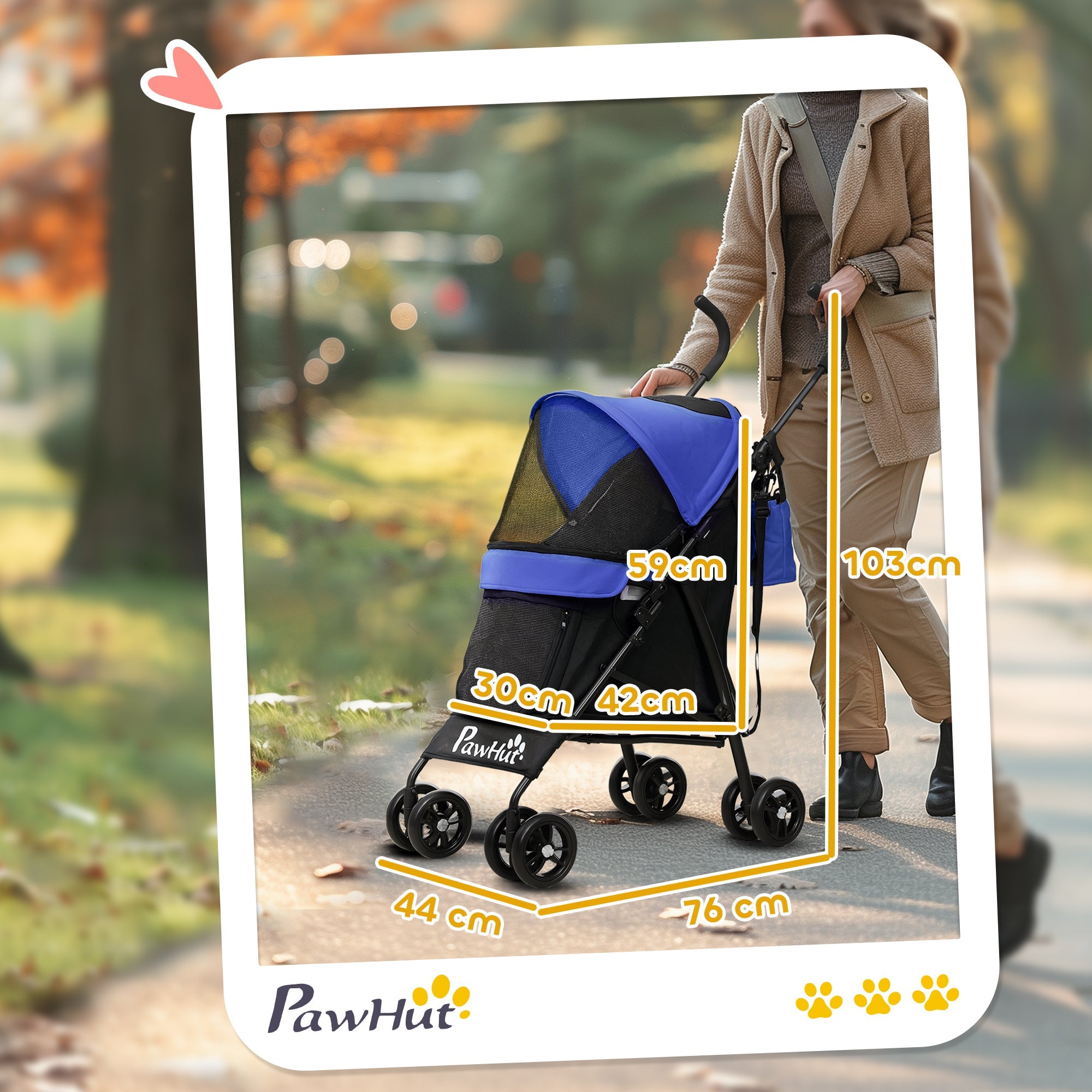 PawHut Umbrella Structure Dog Stroller, Lightweight & Portable Dog Pram w/ Shoulder Strap, Storage Bag & Cup Holder, Dark Blue 