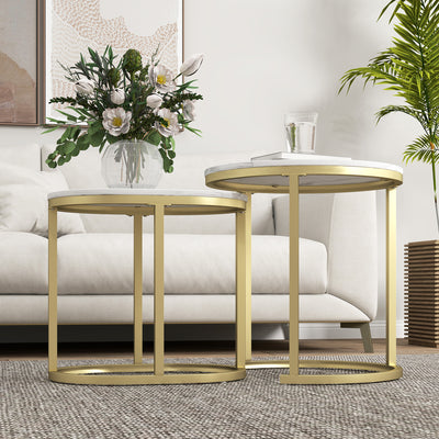 HOMCOM Marble-Effect Nest of Tables - Gold Tone/White 