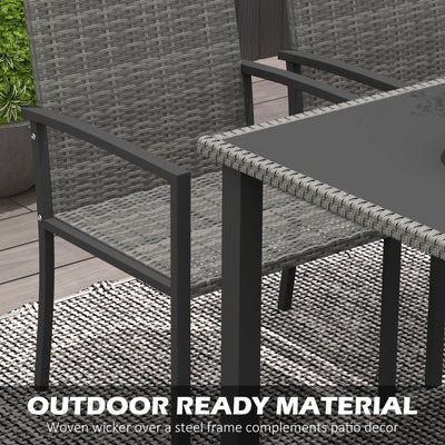 Outsunny Outdoor Dining Set 5 Pieces Patio Conservatory with Tempered Glass Tabletop,4 Dining Chairs - Grey 
