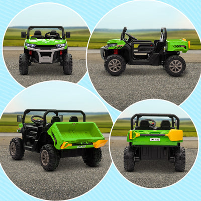 HOMCOM 12V 2 Seater Kids Electric Ride-On Car with Electric Bucket, Remote Control - Green 