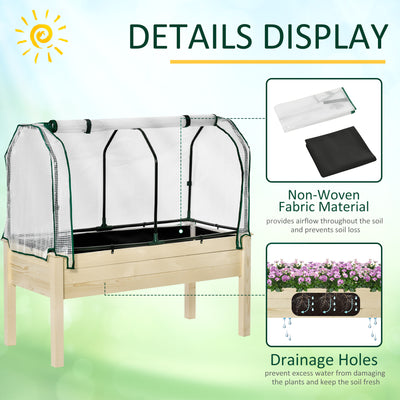 Outsunny Raised Garden Bed Outdoor Elevated Wood Planter Box w/ PE Cover, Natural 