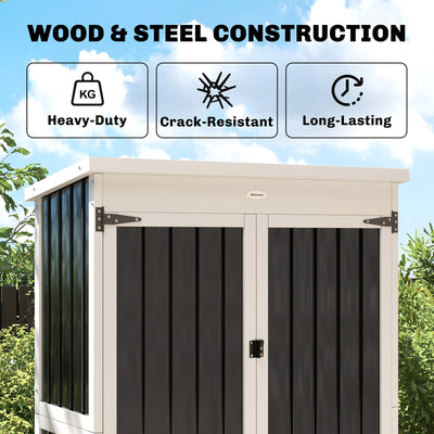Outsunny Outdoor Storage Cabinet with Removable Shelves, Garden Tool Shed with Asphalt Roof, White and Black 