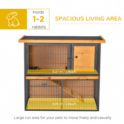 PawHut Guinea Pig Hutch Rabbit Hutch Wood-metal Elevated Pet House Bunny Cage with No-Leak Tray Ramp Openable Roof Outdoor 89.5 x 45 x 81cm Light Yellow 