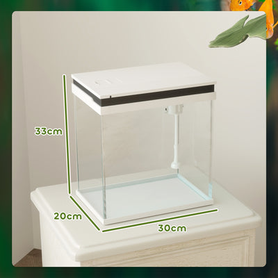 PawHut 14L Glass Fish Tank with Filter System, LED Lights, Water Pump, White 