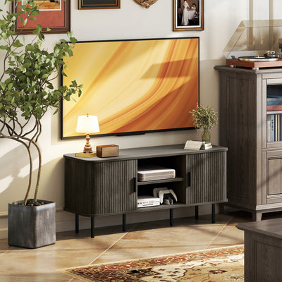 HOMCOM TV Stand Cabinet for TVs up to 55 Inches, TV Unit with Storage Shelves and Cupboard for Living Room, Grey 