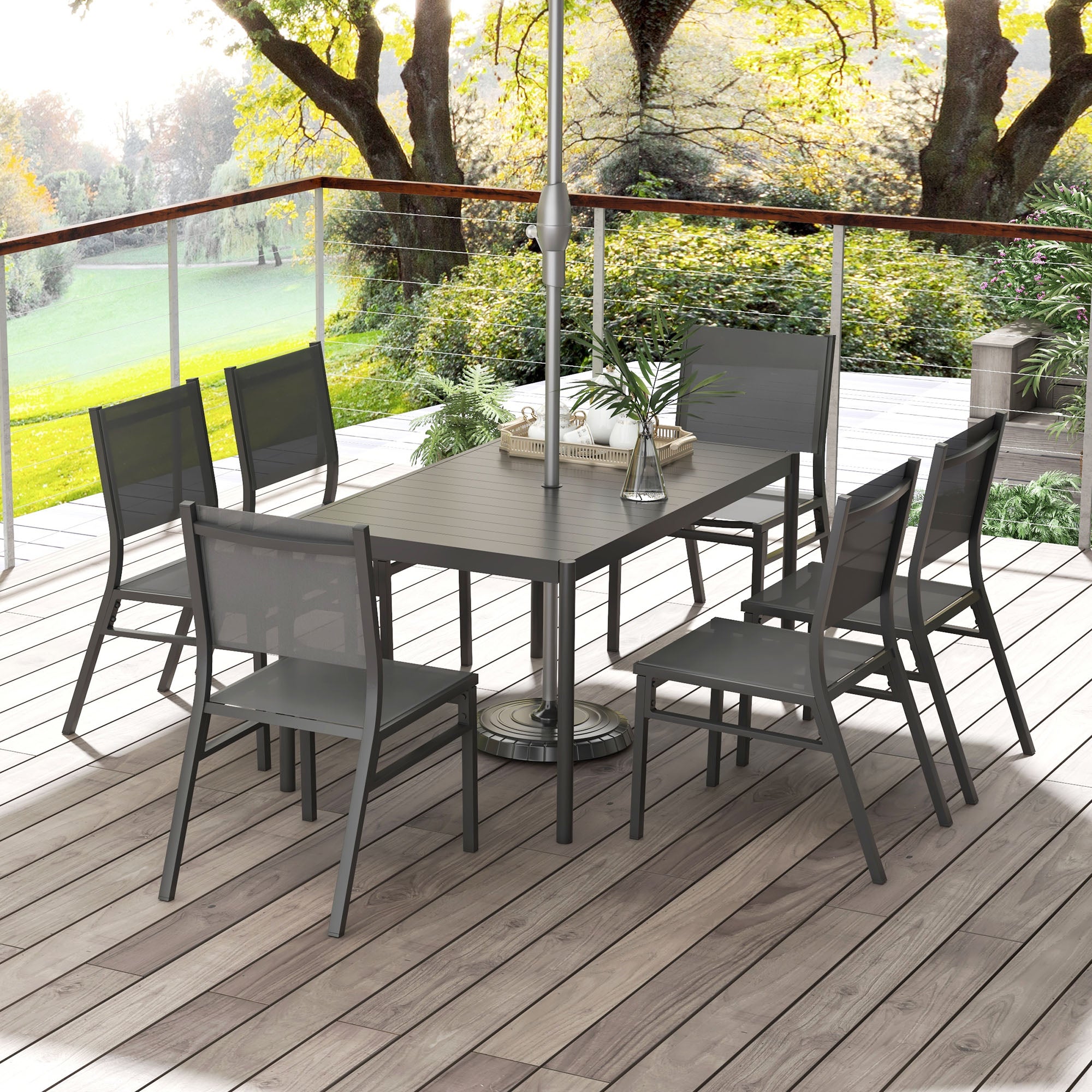 Outsunny Seven-Piece Steel Dining Set, with Aluminium-Top Table 