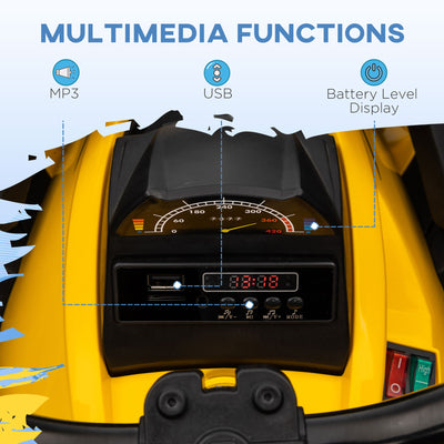 HOMCOM 12V Quad Bike ATV with LED Lights, Music, Backrest, Forward, Backward, Yellow 