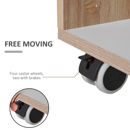 HOMCOM Kitchen Storage Trolley Cart Cupboard Rolling Island Shelves Cabinet With Door and Drawer Locking Wheels 