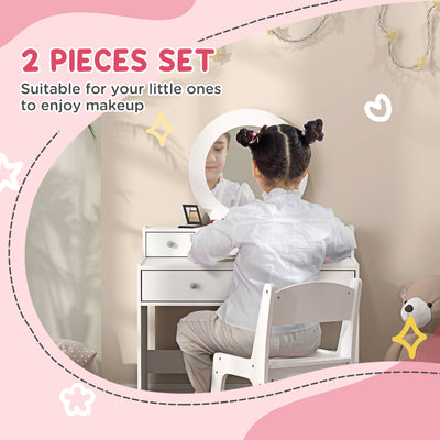AIYAPLAY Kids Dressing Table Set Kids Make up Table with Stool and Mirror, Storage Drawers, Gift for Aged 3-8 