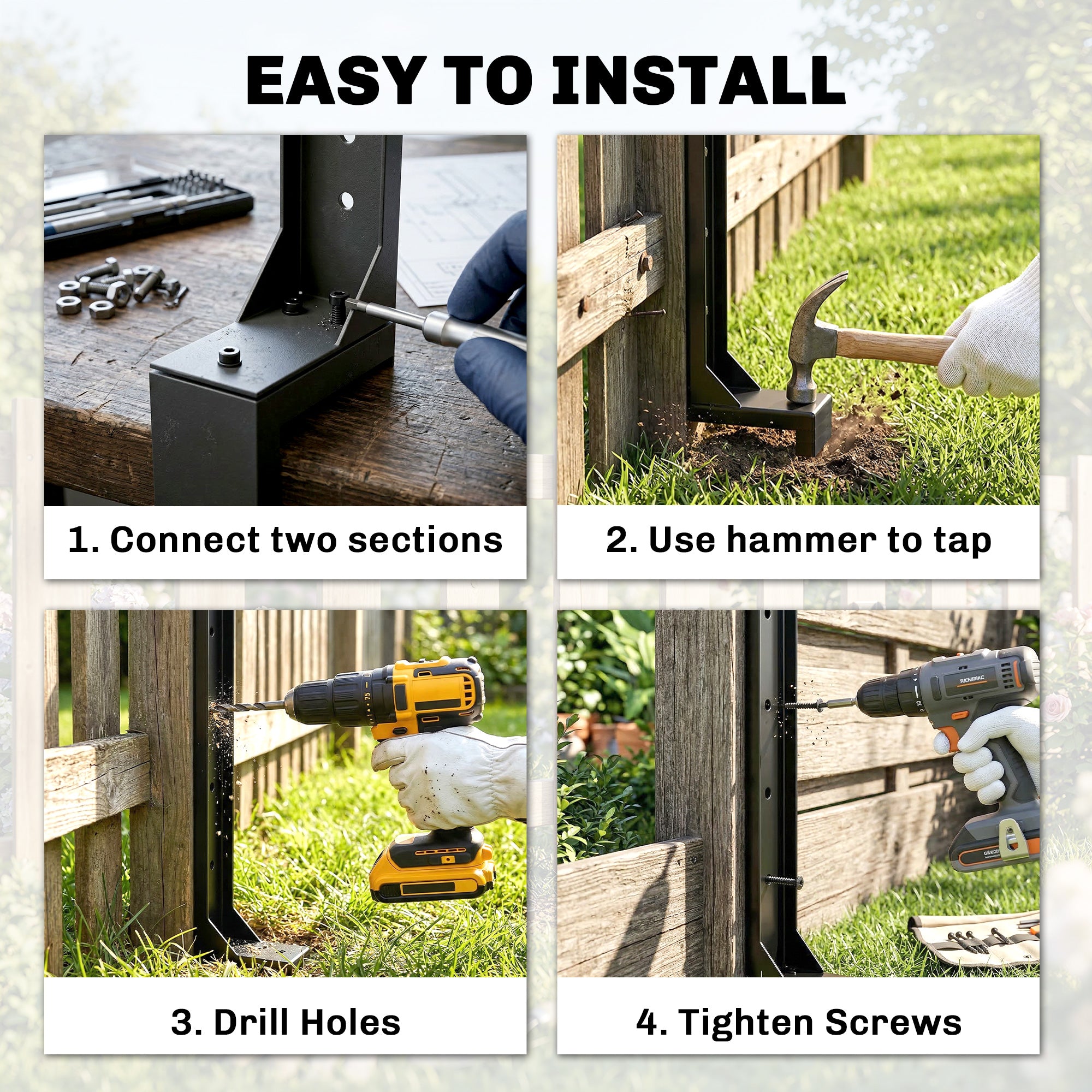 Outsunny 2 Pack Fence Post Repair Kit, 81 cm Metal Fence Post Support with Drill, Garden Ground Spikes for Broken Gate, Posts 
