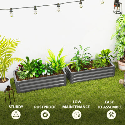 Outsunny Set of Two 110 x 50cm Steel Planter Boxes -  Light Grey 