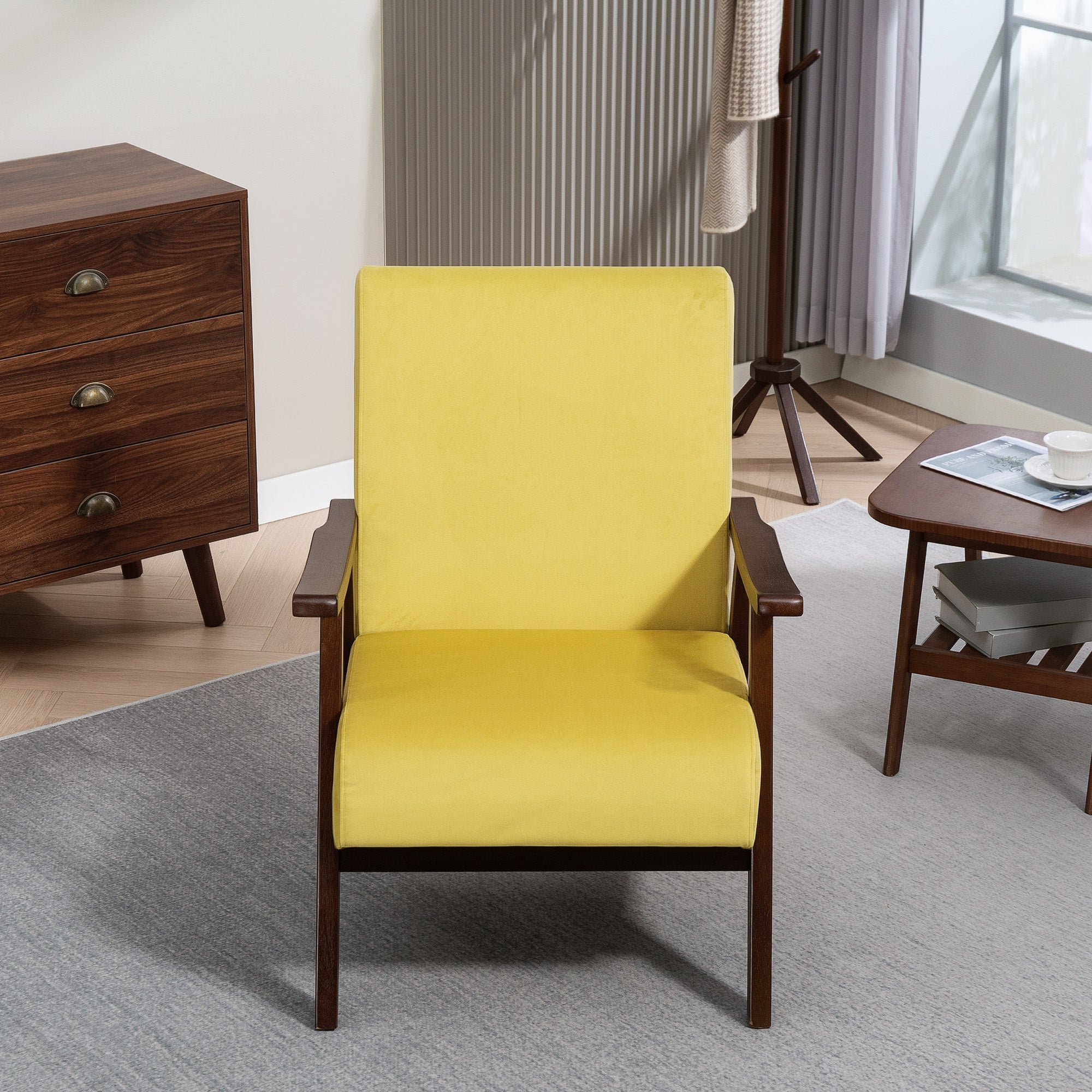 HOMCOM Nordic Accent Chair, Upholstered Velvet Armchair with Solid Wood Frame and Soft Thick Padded for Living Room, Bedroom, Champagne 