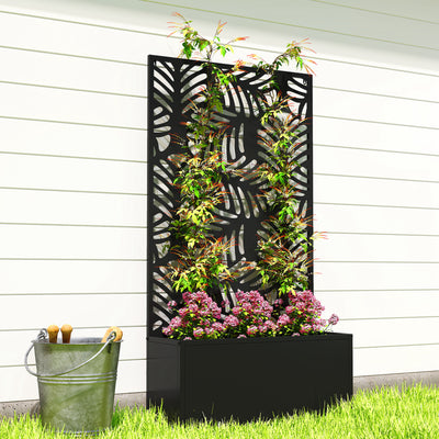 Outsunny Metal Garden Bed for Garden with Trellis, Wall Mounted or Freestanding Raised Planter with Privacy Screen 