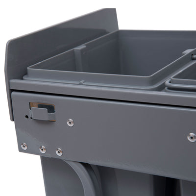 HOMCOM Kitchen Recycle Waste Bin Pull Out Soft Close Dustbin Recycling Cabinet Trash Can Grey (40L (1x20L+2x10L)) 