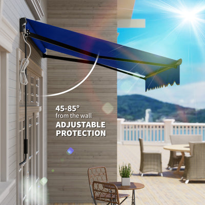 Outsunny 2.5 x 2m Electric Awning with LED Light and Remote Controller, Aluminium Frame DIY Retractable Awning, UV50+ Sun Shade Canopy for Garden Patio Deck Door Window, Blue 