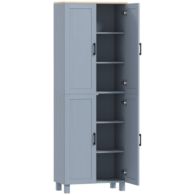 HOMCOM Freestanding Kitchen Cupboard, 4-Door Storage Cabinet with Adjustable Shelves, Modern Kitchen Pantry for Dining Room, 170cm, Grey Wood Effect 