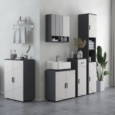 kleankin Under Sink Bathroom Cabinet, Bathroom Vanity Unit, Basin Storage Cupboard with Double Doors and Shelf, 10W x 20Dcm "U" Cut-Out, Light Grey 