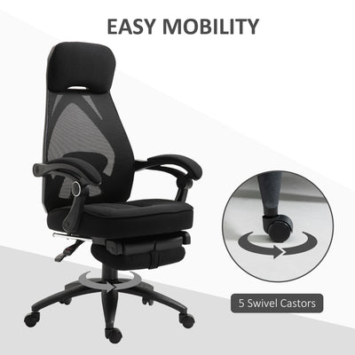 Vinsetto Office Chair with Footrest,High Back Swivel Desk Chair with Adjustable Height and Headrest for Home Office, Black 