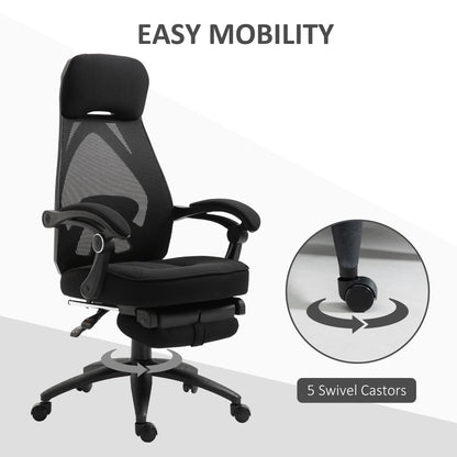 Vinsetto Office Chair with Footrest,High Back Swivel Desk Chair with Adjustable Height and Headrest for Home Office, Black 