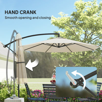 Outsunny 3 m Overhanging Cantilever Parasol, with Cross Base - Cream White 