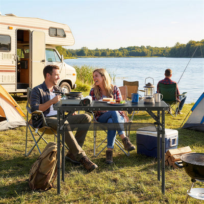 Outsunny 3ft Folding Camping Table, Picnic Table with Mesh Storage Layer, Carrying Bag and Metal Frame, Black 