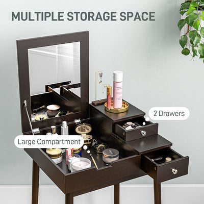 HOMCOM Dressing Table with Flip-up Mirror, Makeup Desk with 2 Drawers, Vanity Table Writing Desk for Bedroom Living Room, Black 