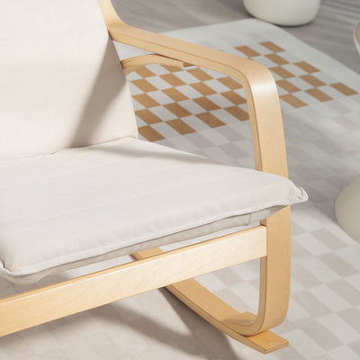 HOMCOM Comfortable Relax Rocking Chair, Upholstered Lounge Chair Recliner with High Back and Headrest for Living Room, Bedroom, Cream White 